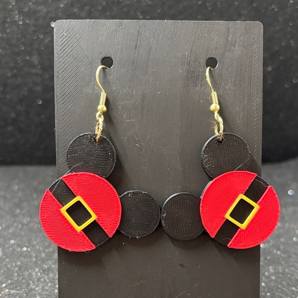 🎅🖤 Santa Belt Mouse Earrings | Gold Tone Accents ✨